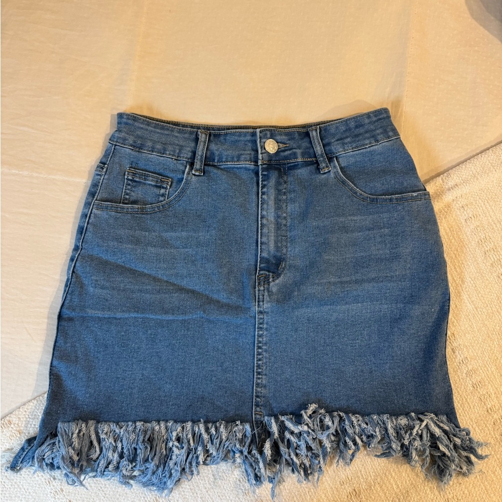 Denim Fringe Skirt
